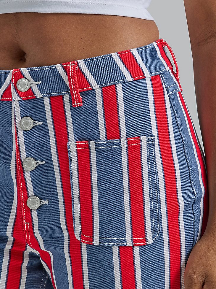 Women's Americana High Rise Folklore Flare Jean in Blue Stripe