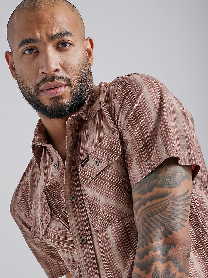 Men's Epic Soft Plaid Short Sleeve Shirt in Mustang