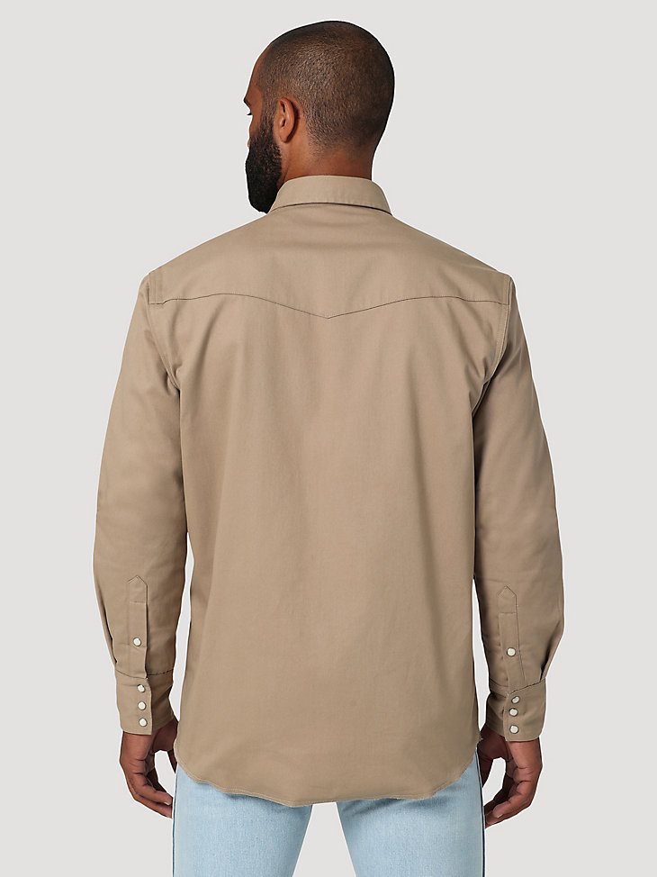 Men's Wrangler Long Sleeve Flannel Lined Solid Work Shirt in Dune