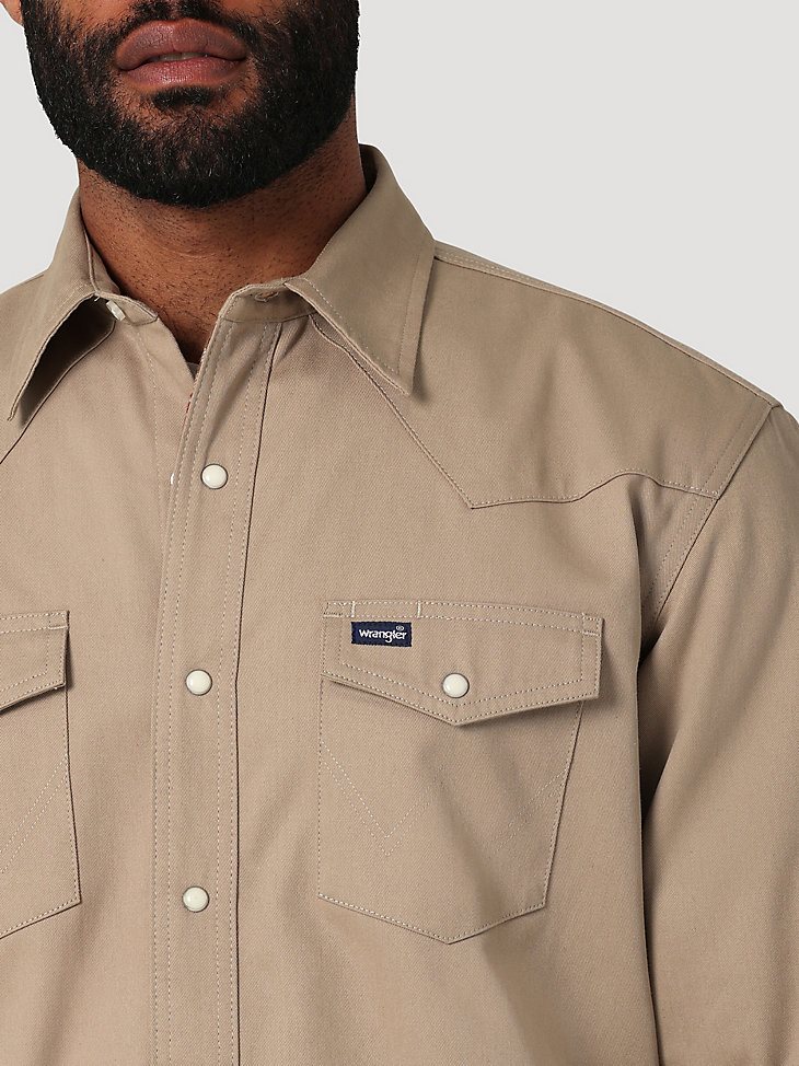 Men's Wrangler Long Sleeve Flannel Lined Solid Work Shirt in Dune
