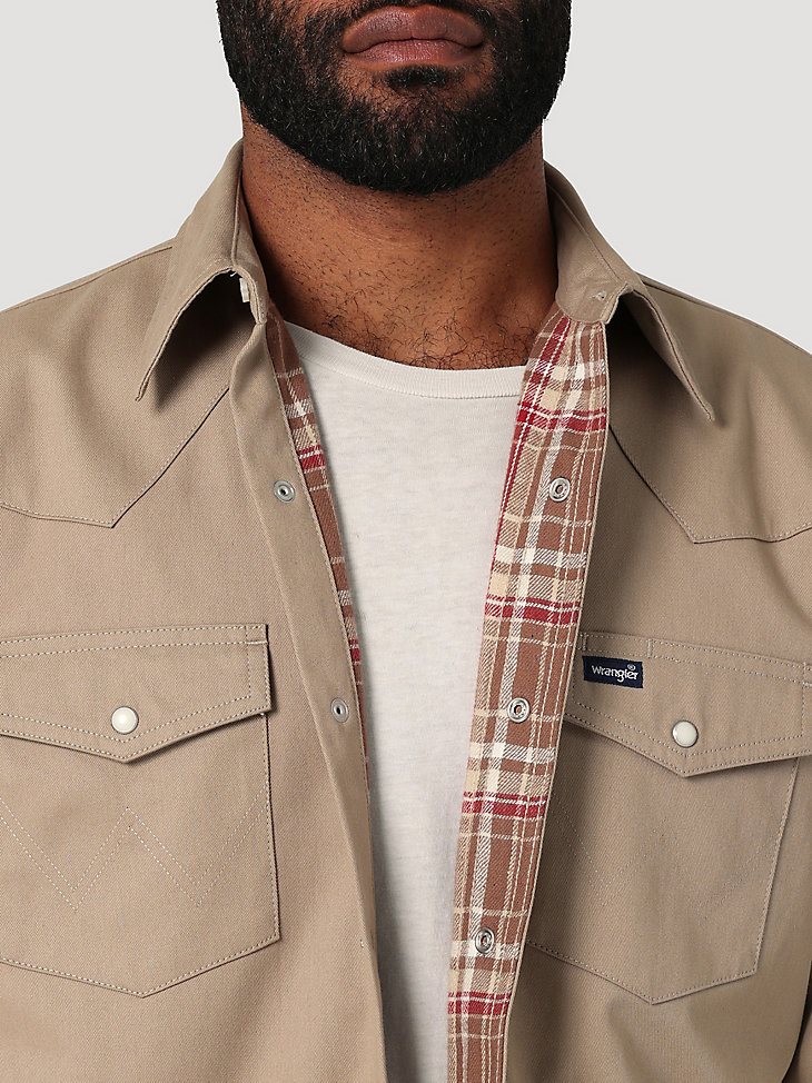 Men's Wrangler Long Sleeve Flannel Lined Solid Work Shirt in Dune