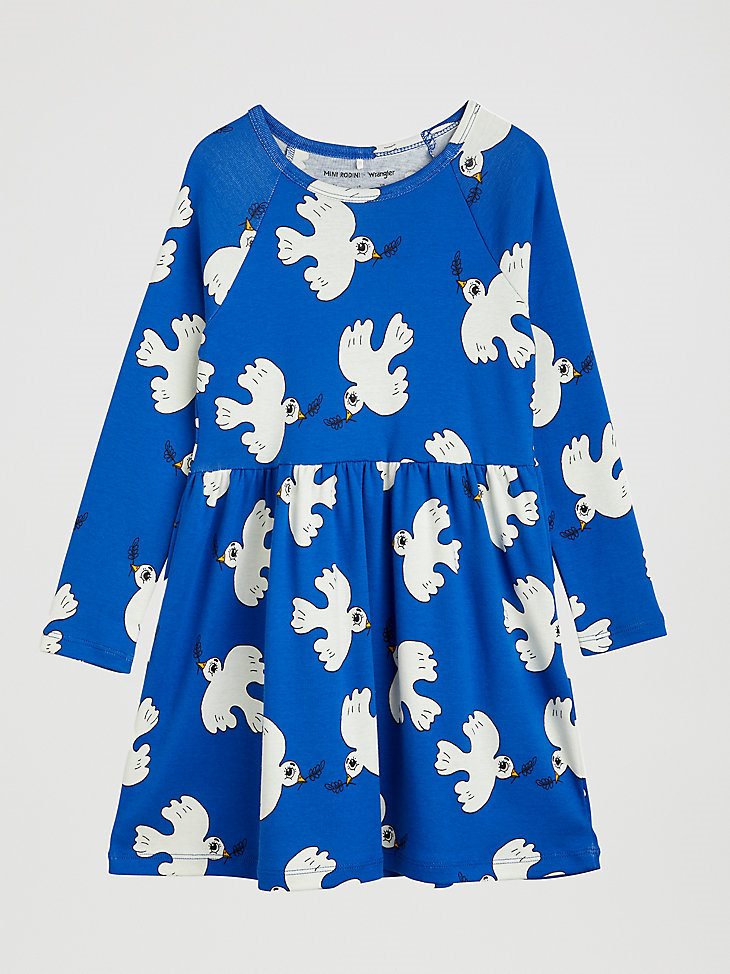 Mini Rodini x Wrangler Peace Dove Long Sleeve Dress in Blue