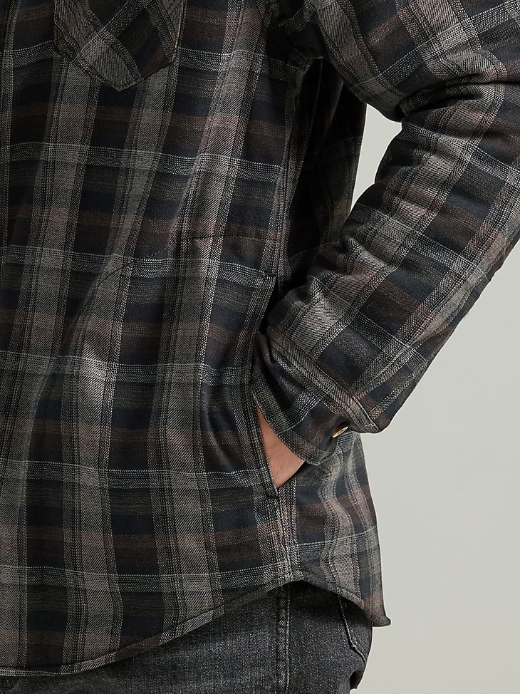 Men's Heavyweight Sherpa Lined Plaid Shirt Jacket in Raven Black