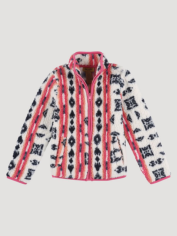 Girl's Southwestern Sherpa Full Zip Jacket in White