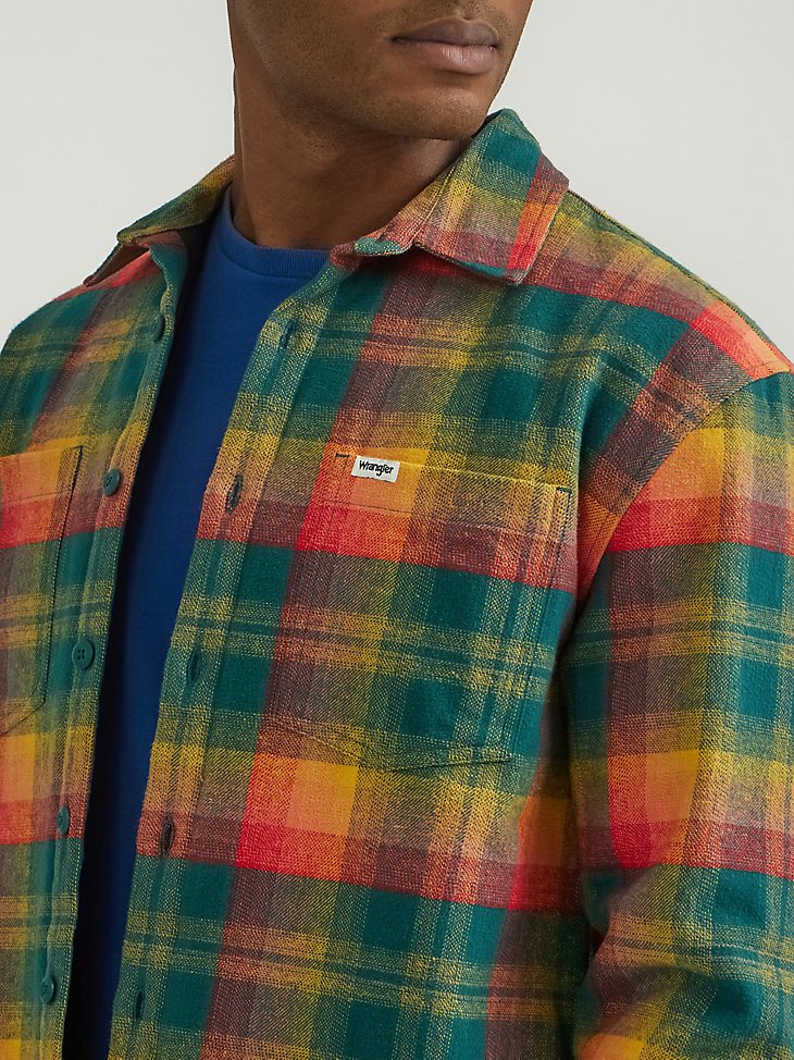 Men's Quilted Lined Plaid Overshirt in Racing Red