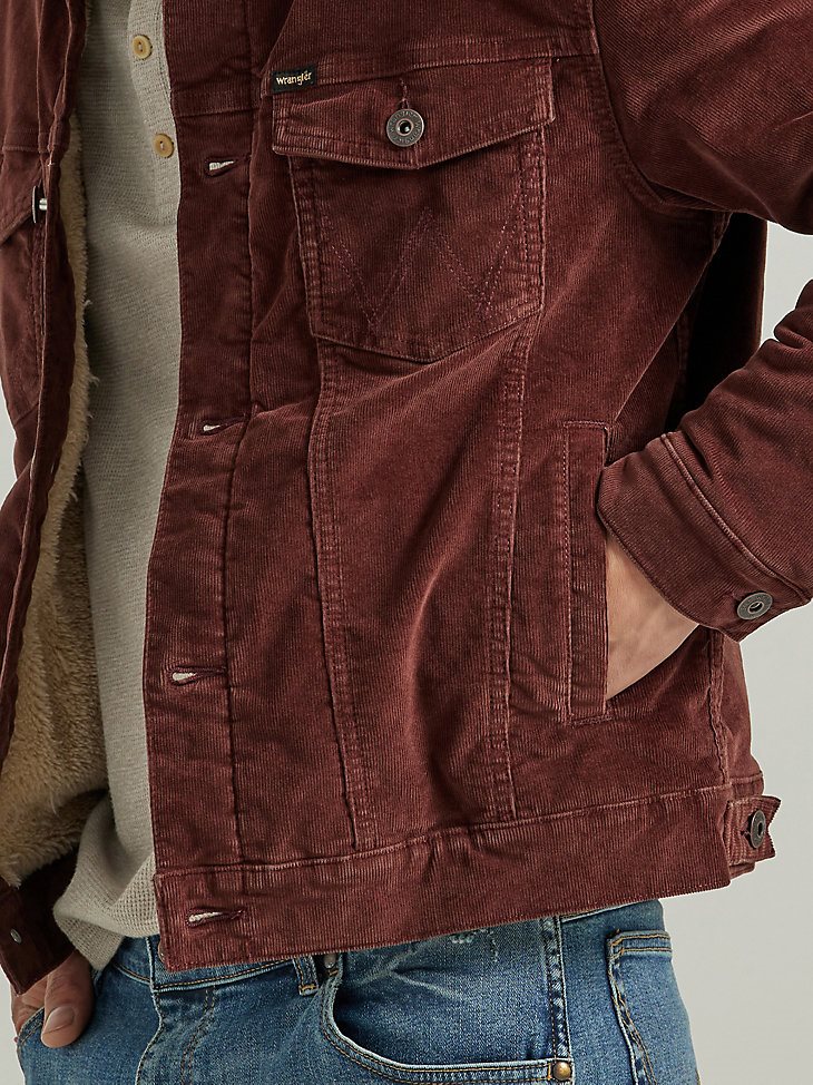 Men's Wrangler Sherpa Lined Corduroy Trucker Jacket in Bitter Chocolate