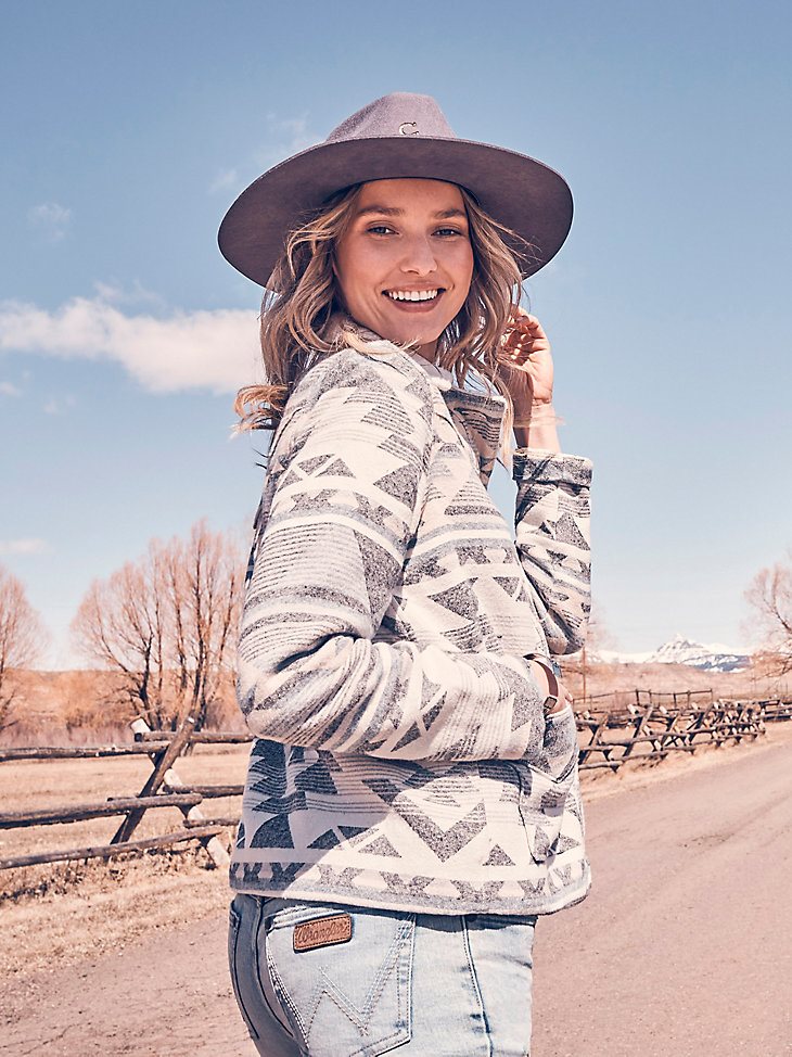 Women's Wrangler Sherpa Lined Southwestern Barn Jacket in Smoky Grey