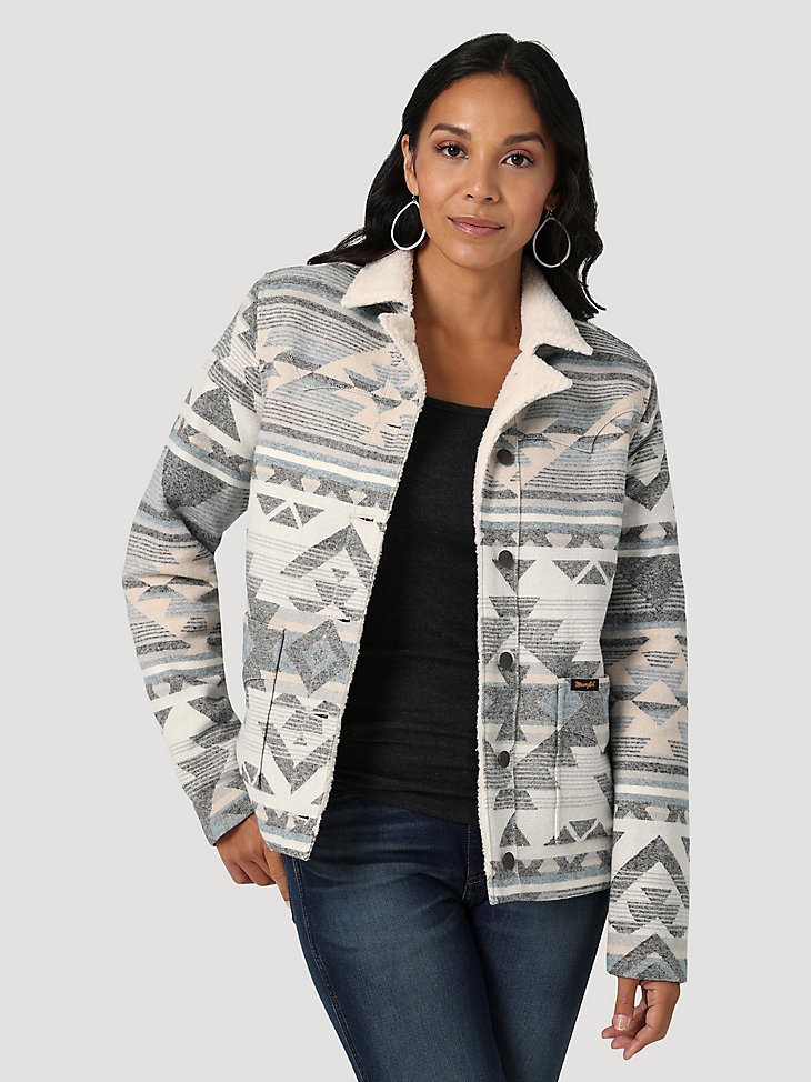 Women's Wrangler Sherpa Lined Southwestern Barn Jacket in Smoky Grey