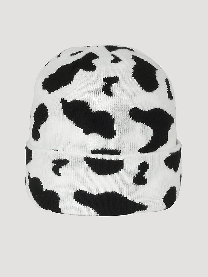 Cow Print Beanie in Black/White