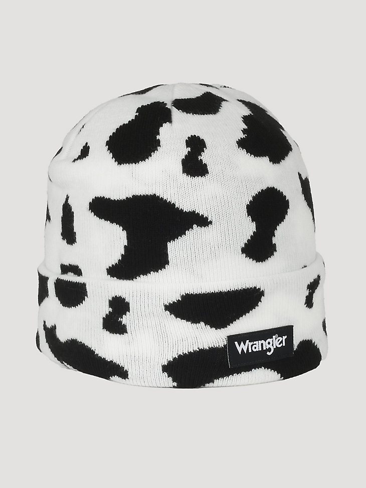 Cow Print Beanie in Black/White