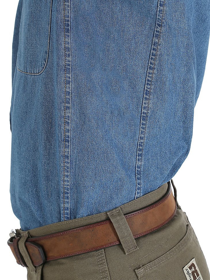 Wrangler RIGGS Workwear Long Sleeve Button Down Solid Denim Work Shirt in Antique