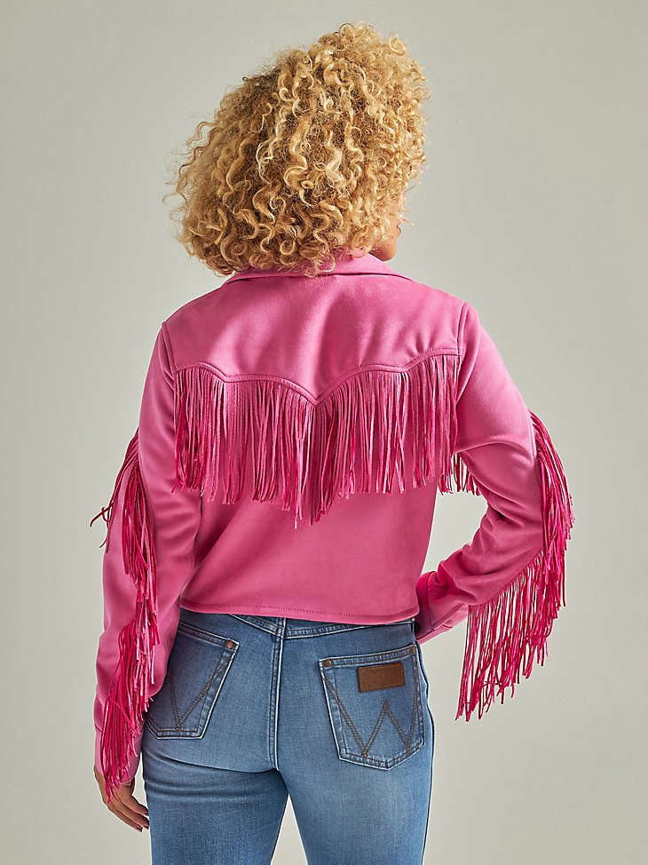 Women's Wrangler Retro Crop Fringe Jacket in Pink