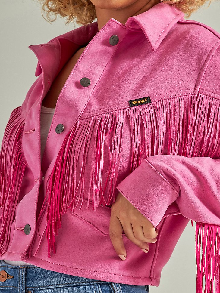 Women's Wrangler Retro Crop Fringe Jacket in Pink