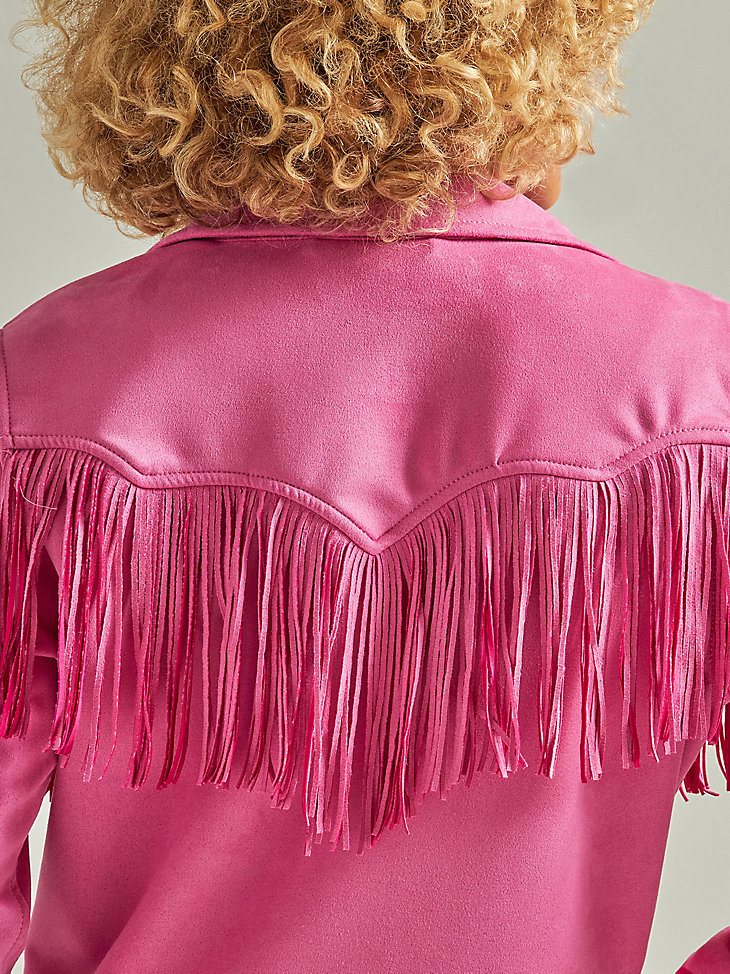 Women's Wrangler Retro Crop Fringe Jacket in Pink