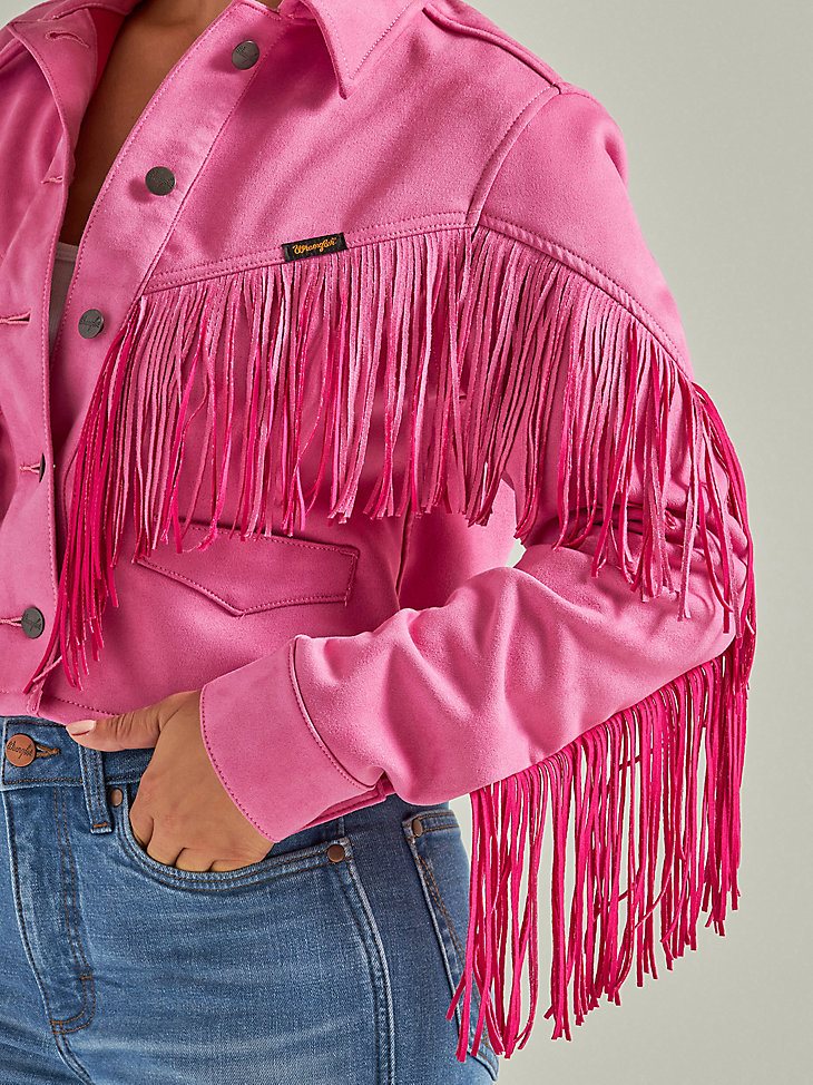 Women's Wrangler Retro Crop Fringe Jacket in Pink