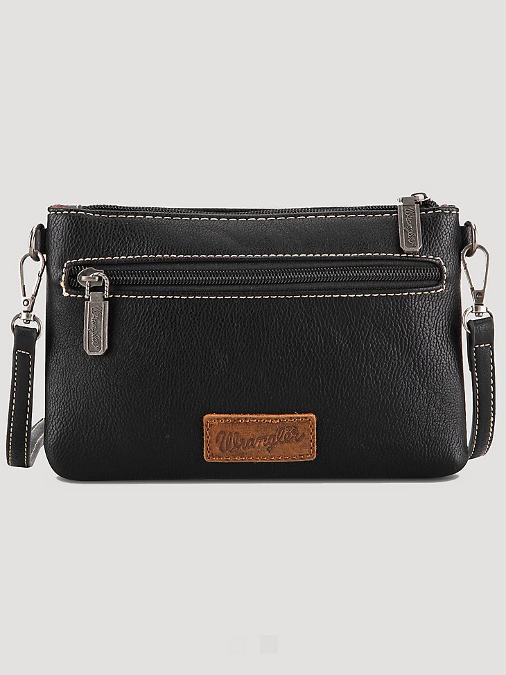 Women's Tooled Cross Body Wristlet in Black
