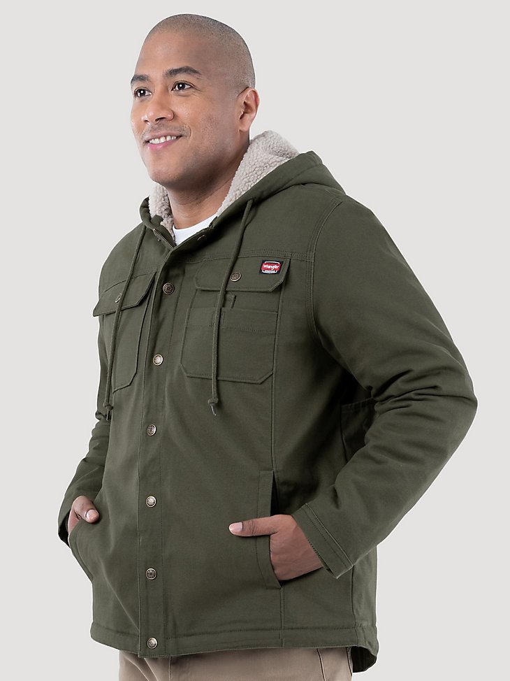 Wrangler Workwear Sherpa Lined Shirt Jacket in Olive