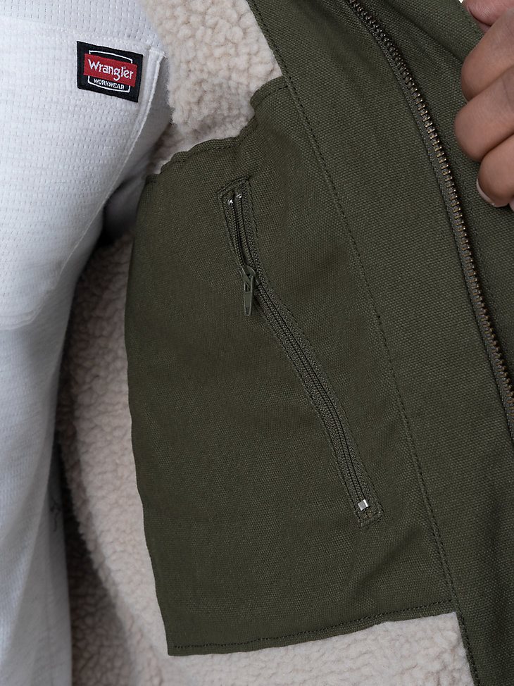 Wrangler Workwear Sherpa Lined Shirt Jacket in Olive