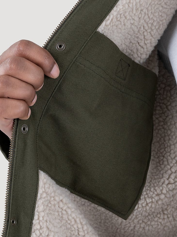 Wrangler Workwear Sherpa Lined Shirt Jacket in Olive