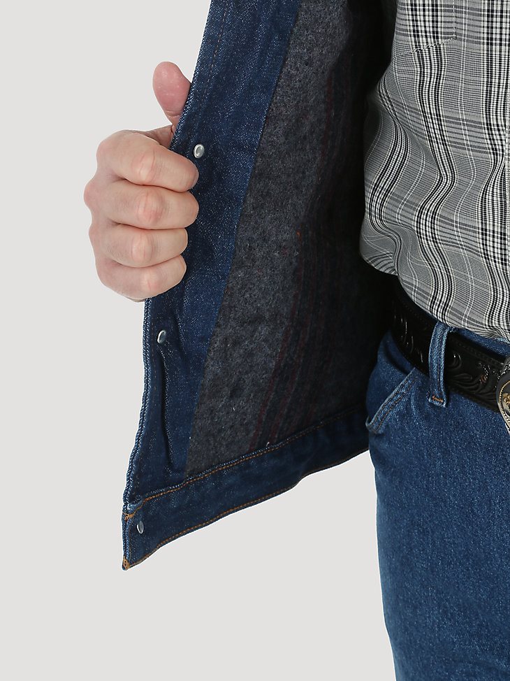Men's Wrangler Blanket Lined Corduroy Collar Denim Jacket (Big & Tall) in Prewashed Indigo