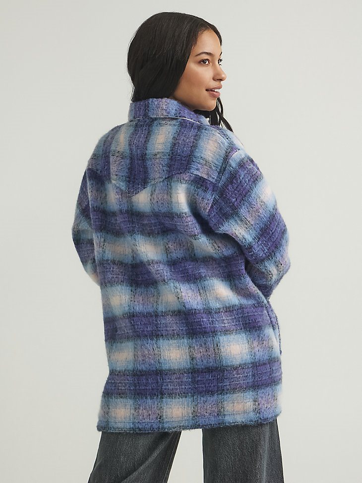 Women's Oversized Western Plaid Jacket in Very Peri Purple