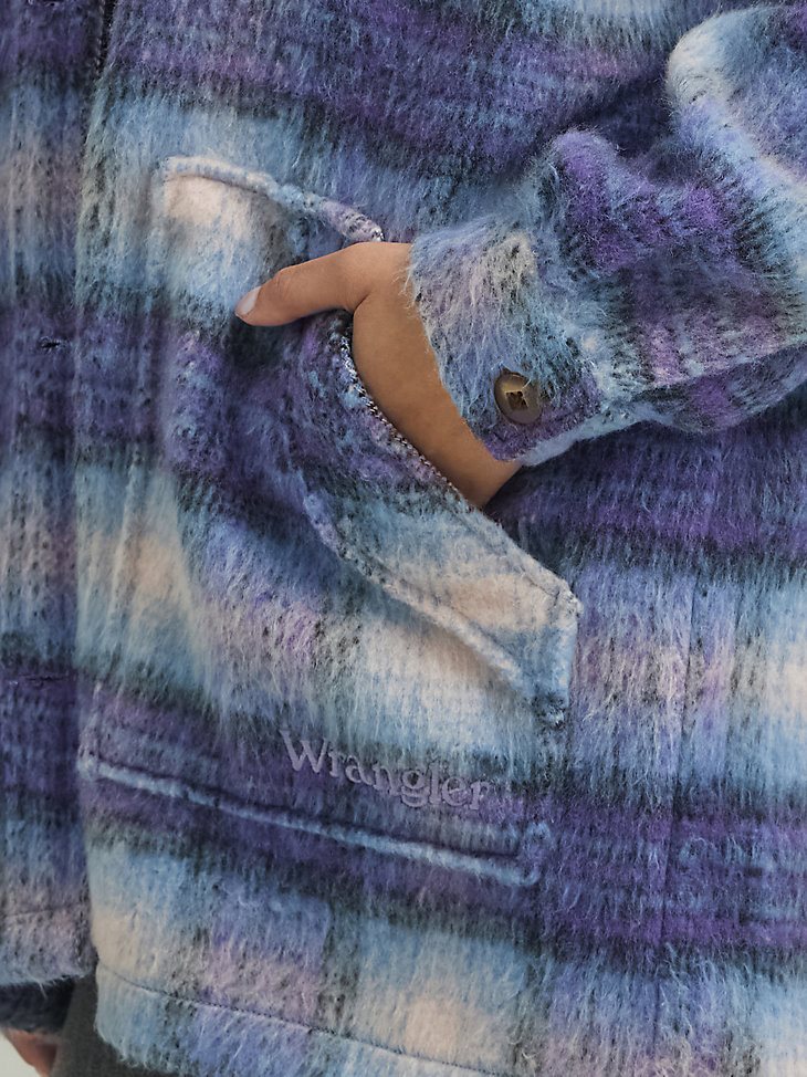 Women's Oversized Western Plaid Jacket in Very Peri Purple