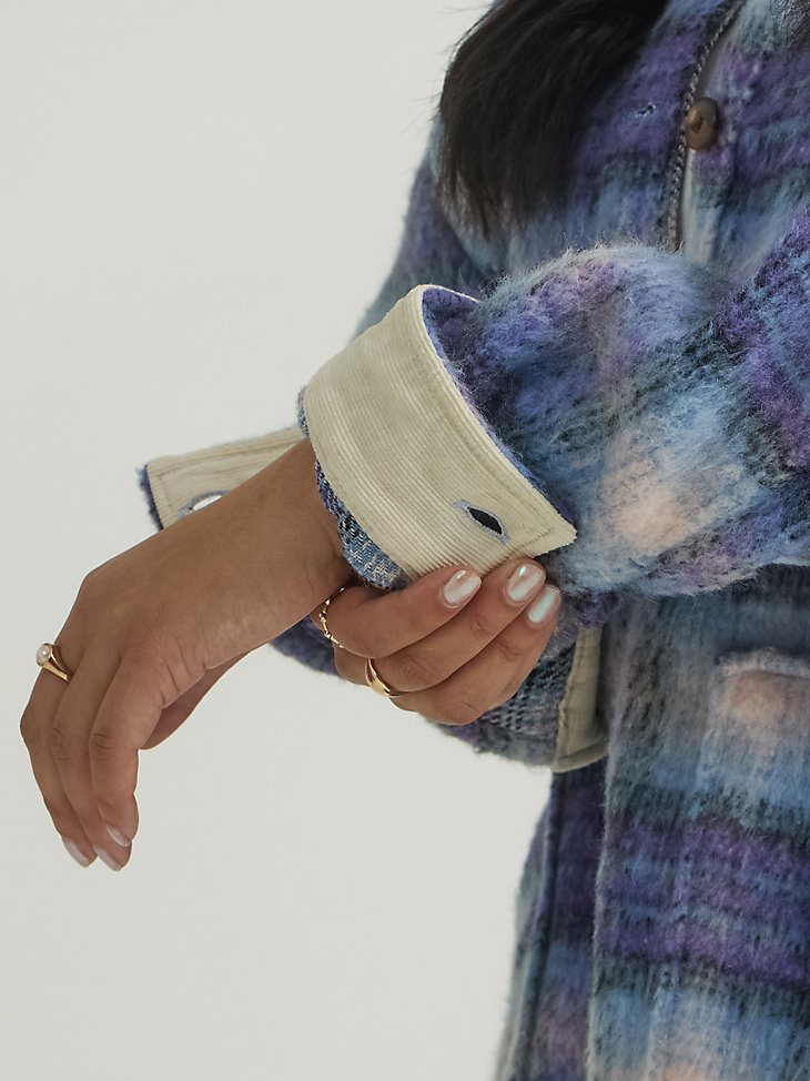 Women's Oversized Western Plaid Jacket in Very Peri Purple