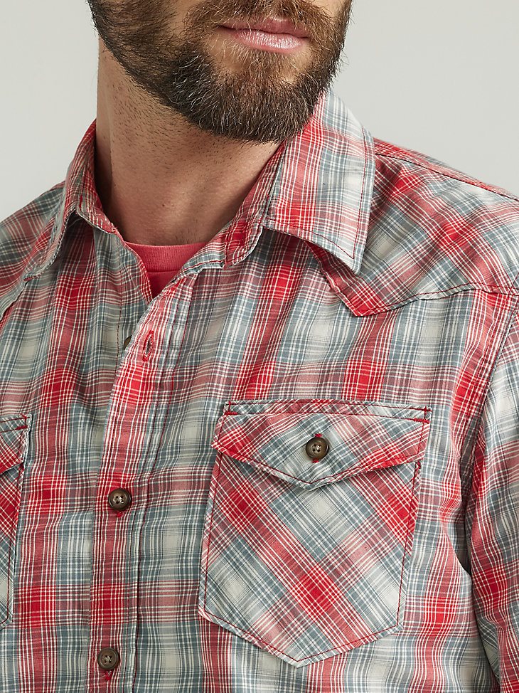 Men's Cowboy Wash Plaid Shirt in Aura Orange