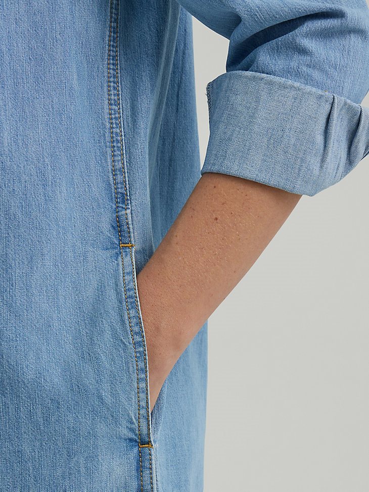 Women's Loose Fit Denim Shirt Dress in Scarecrow Blue