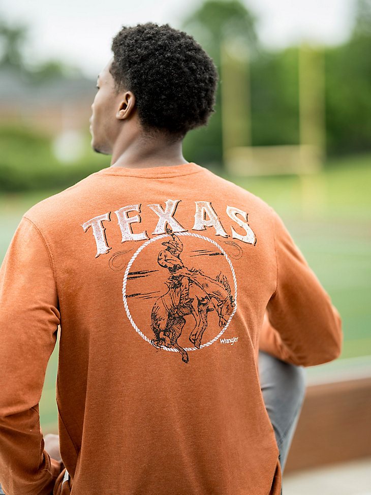Men's Wrangler Collegiate Bucking Long Sleeve T-Shirt in University of Texas