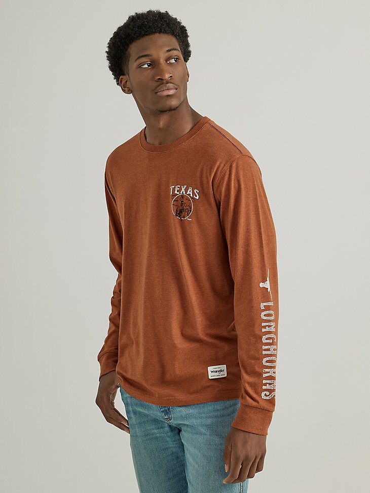 Men's Wrangler Collegiate Bucking Long Sleeve T-Shirt in University of Texas