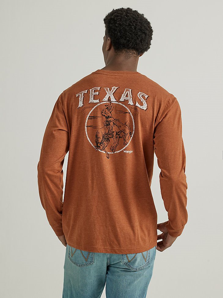 Men's Wrangler Collegiate Bucking Long Sleeve T-Shirt in University of Texas
