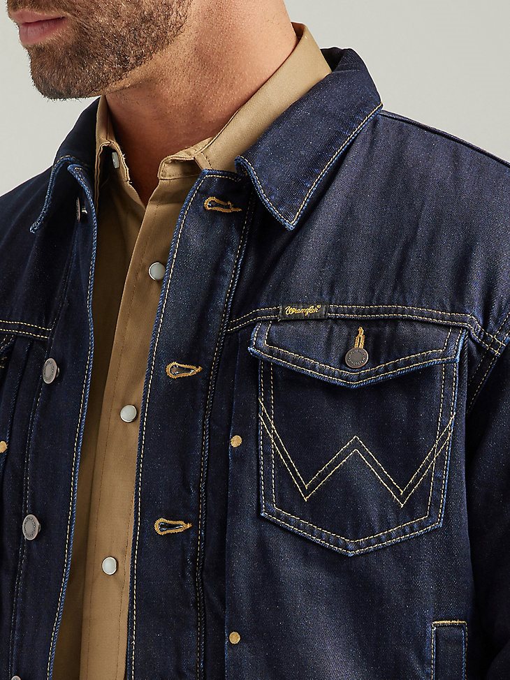 Wrangler Western Vintage Sherpa Lined Denim Trucker Jacket in Hunter