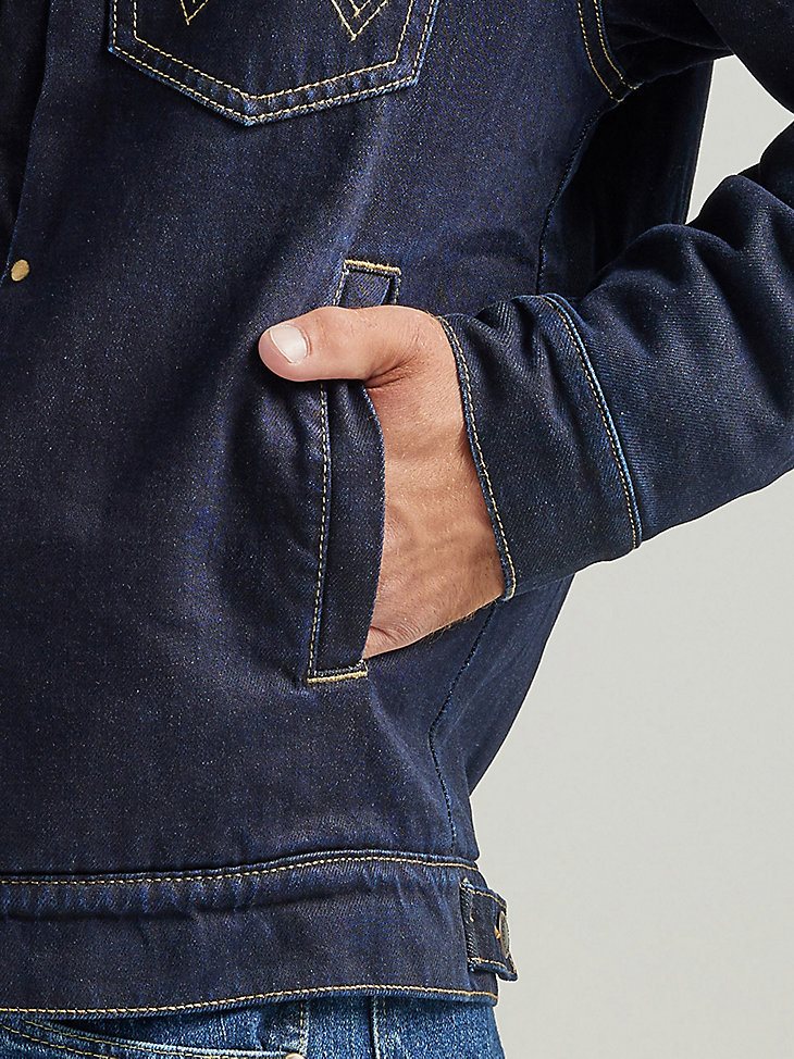 Wrangler Western Vintage Sherpa Lined Denim Trucker Jacket in Hunter