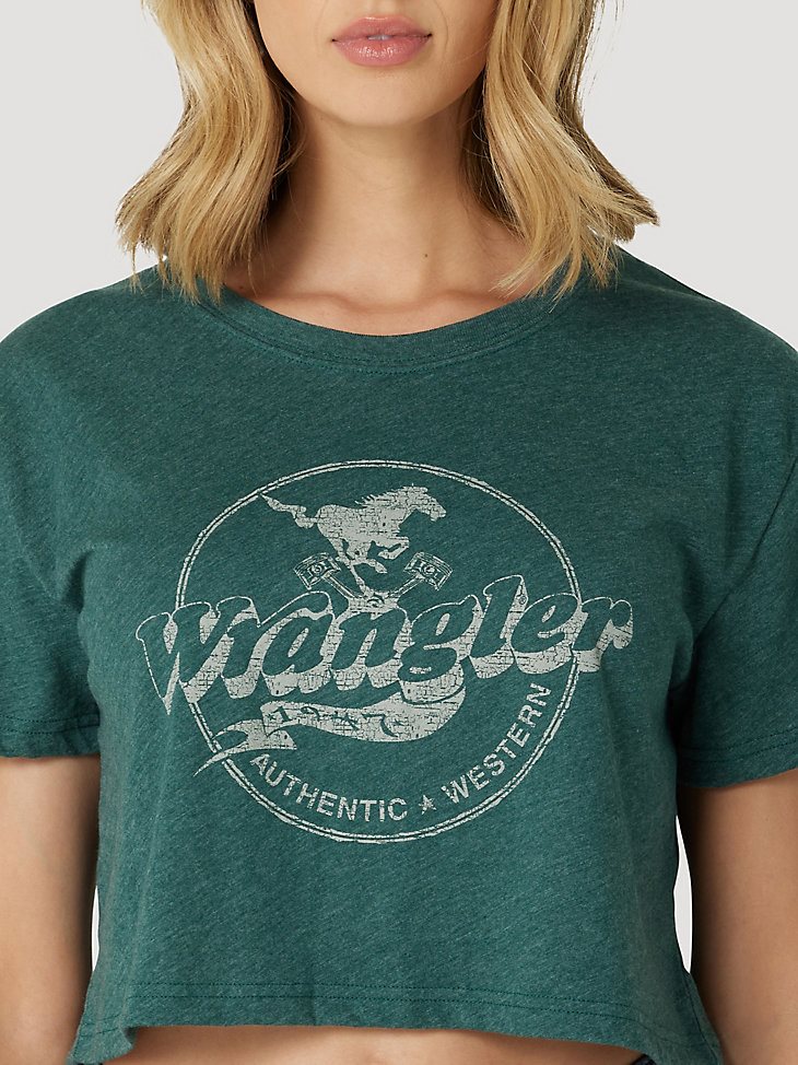 Women's Wrangler Galloping Boyfriend Crop Tee in Junebug Heather