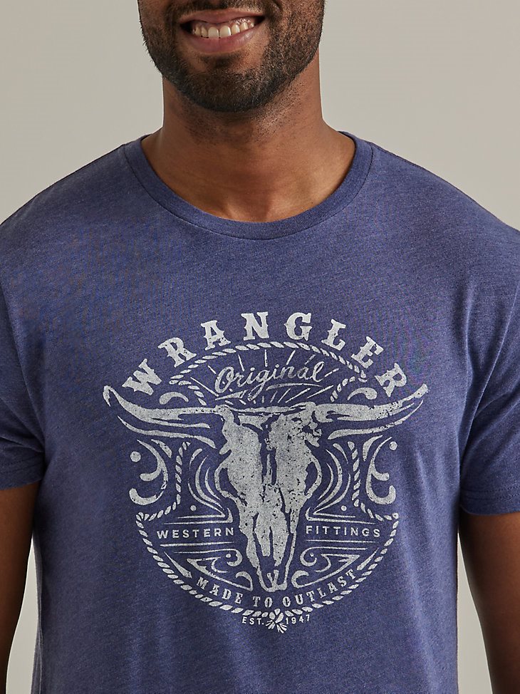 Men's Steer Skull Graphic T-Shirt in Denim