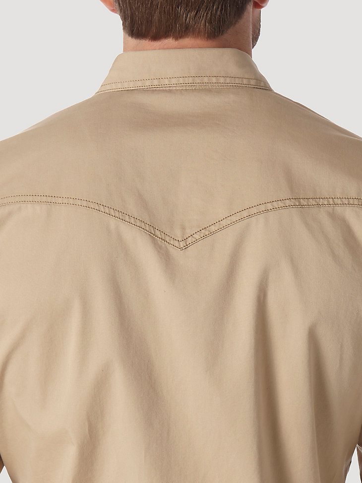 Men's Wrangler Contrast Trim Western Two Snap Flap Pocket Shirt in Tan
