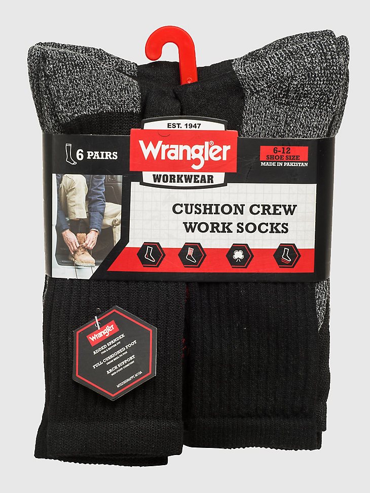Men's Wrangler Performance Crew Work Socks (6-Pack) in Black