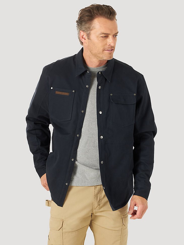 Wrangler RIGGS Workwear Tough Layers Fleece Lined Work Shirt Jacket in Dark Navy