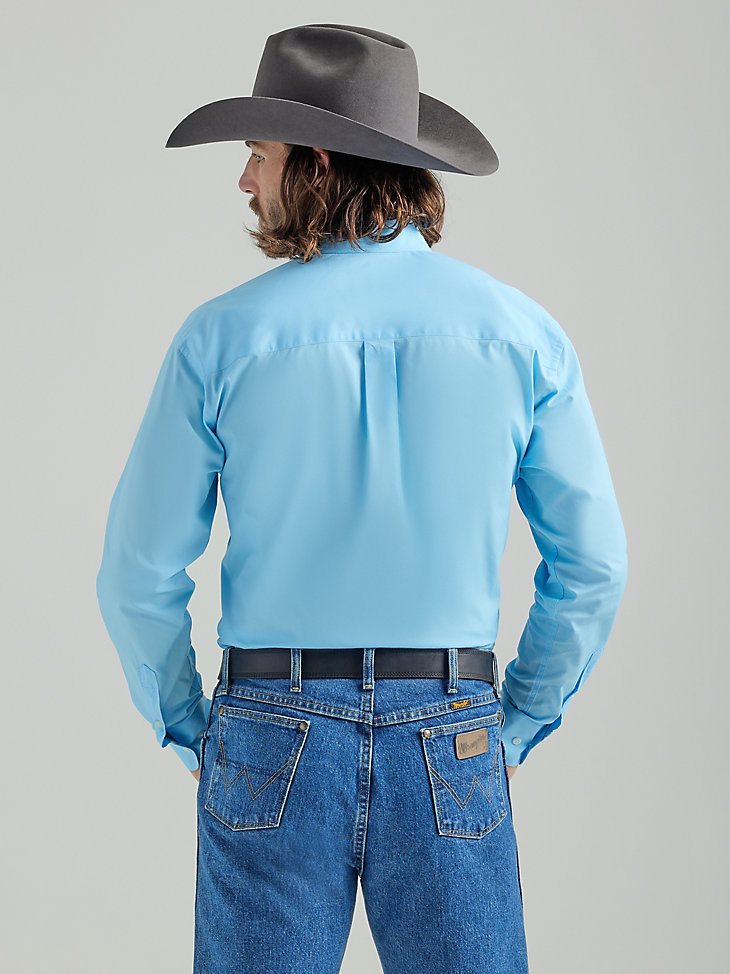 Men's George Strait Long Sleeve One Pocket Button Down Solid Shirt in Baby Blue