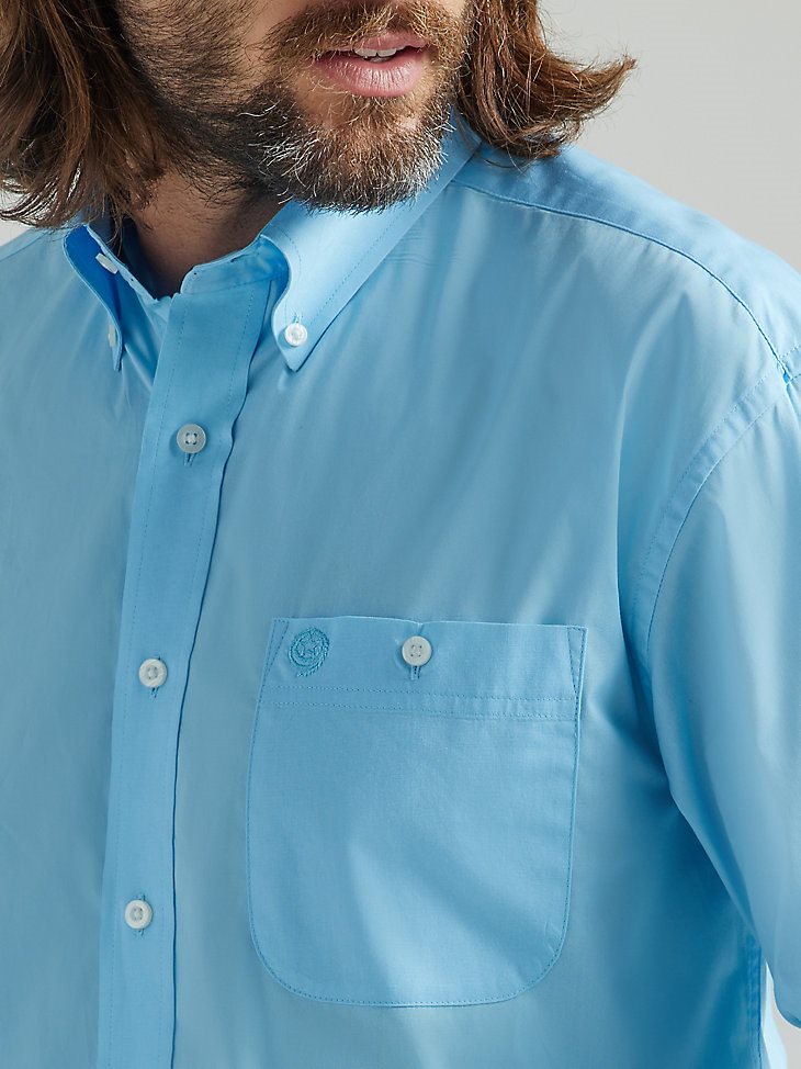 Men's George Strait Long Sleeve One Pocket Button Down Solid Shirt in Baby Blue