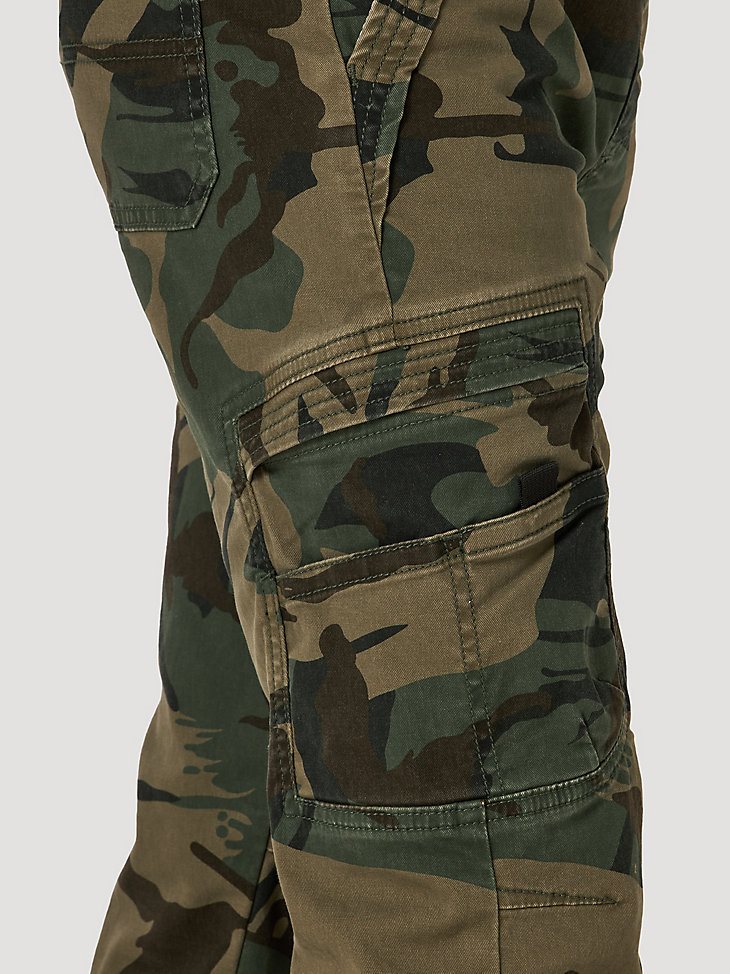 Boy's Wrangler Free To Stretch Gamer Cargo Pant (Husky) in Forest Green Camo