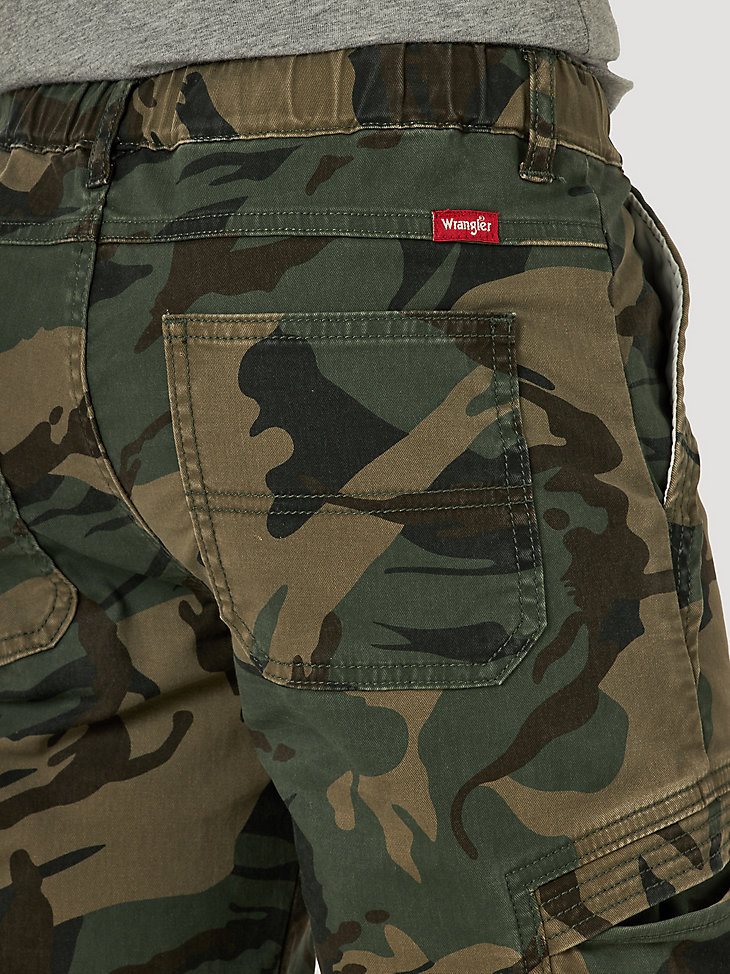 Boy's Wrangler Free To Stretch Gamer Cargo Pant (Husky) in Forest Green Camo