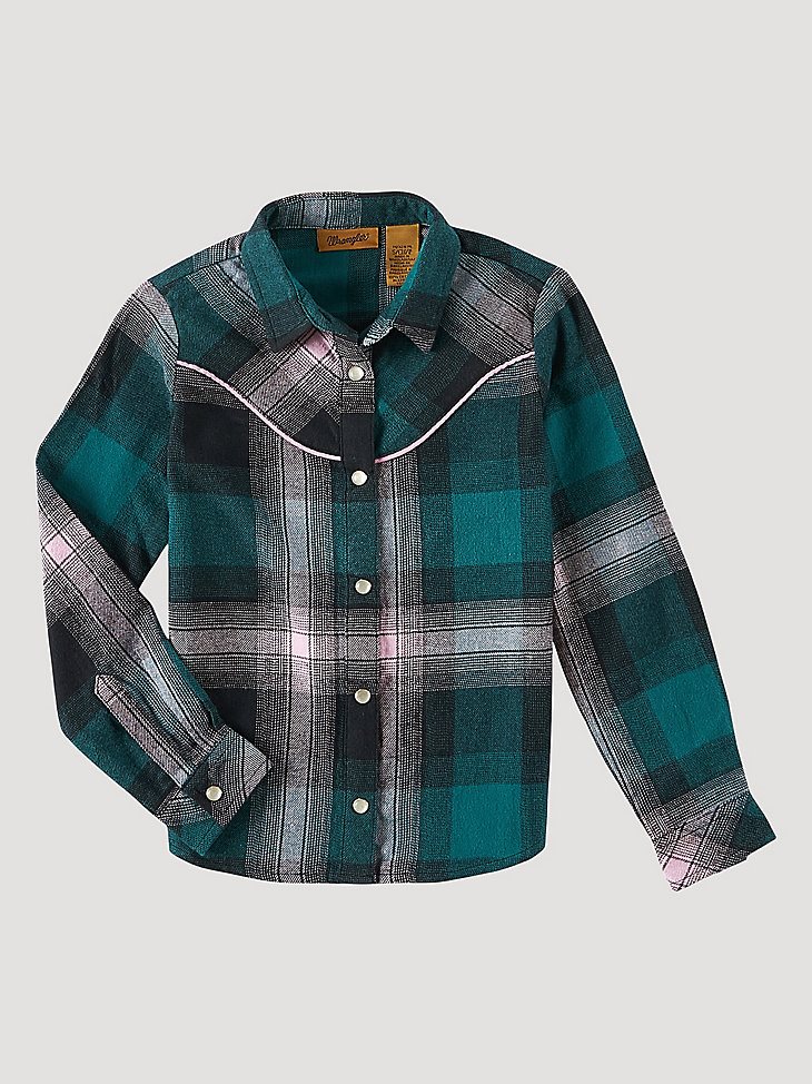 Girl's Long Sleeve Flannel Plaid Western Snap Shirt in Damsel