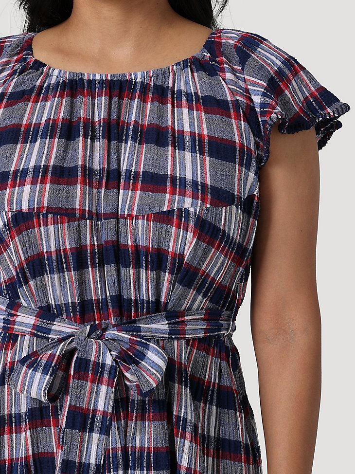 Women's Wrangler Retro Americana Tiered Dress in Blue Plaid