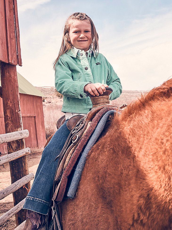 Girl's Flannel Lined Corduroy Jacket in Dusty Jade