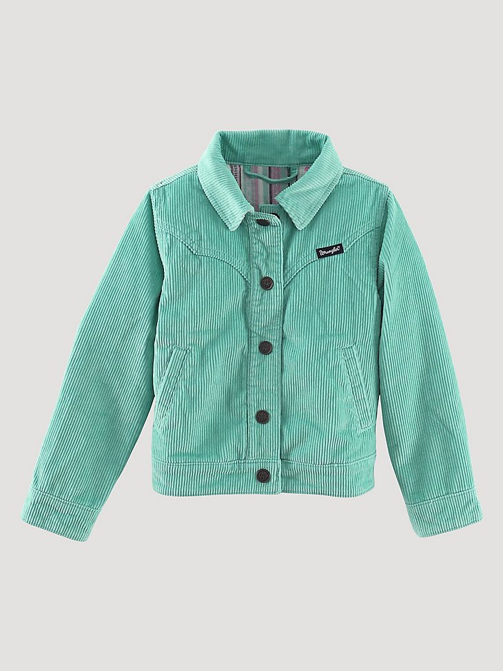 Girl's Flannel Lined Corduroy Jacket in Dusty Jade