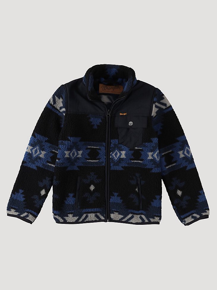 Boy's Wrangler Zip Front Lightweight Ripstop Sherpa Jacket in Ensign Blue