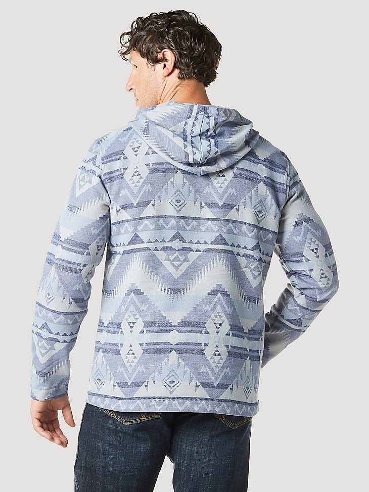 Men's Jacquard Quarter Zip Hooded Popover Jacket in Ocean Cavern