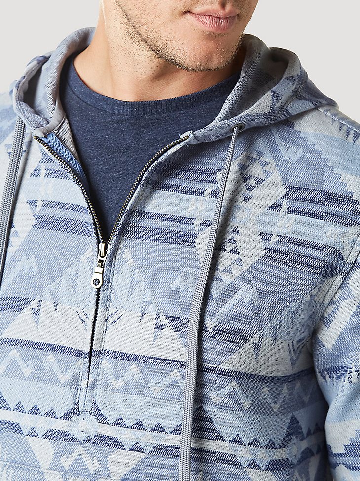 Men's Jacquard Quarter Zip Hooded Popover Jacket in Ocean Cavern